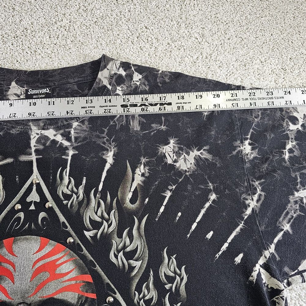 Y2K Survivors AOP Skull Spade Flames Adult XL Black T-Shirt Biker Edgy Grunge - Picture 6 of 8